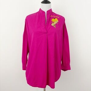 Siddhartha Bansal Hot Pink Oversized Sunflower Embroidered Shirt Size L Healing